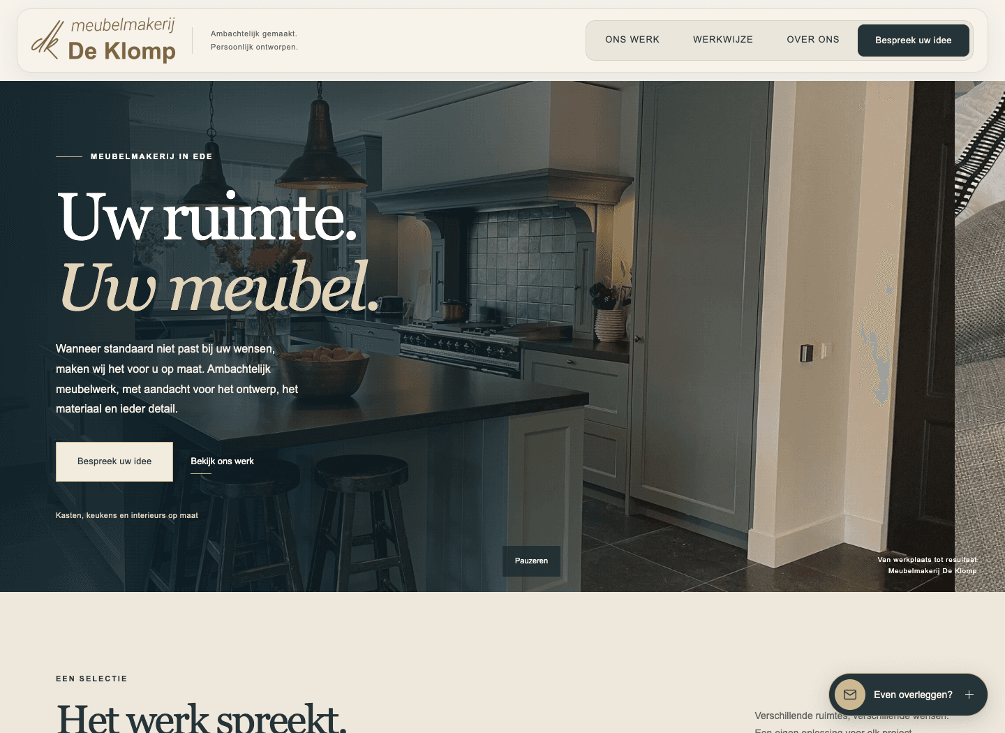 Preview van de website van Meubelmakerij De Klomp
