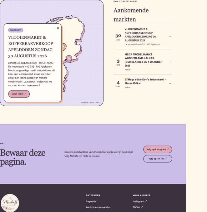 Interactieve marktkaart van Mirliefs met marktmarkers en aanvullende informatie