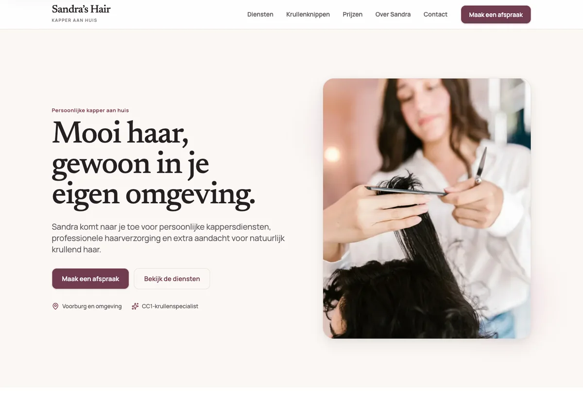 Preview van de website van Sandra’s Hair